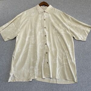 Tommy Bahama Shirt Mens 2XL Original Fit Short Sleeve Silk Hawaiian Cream Floral
